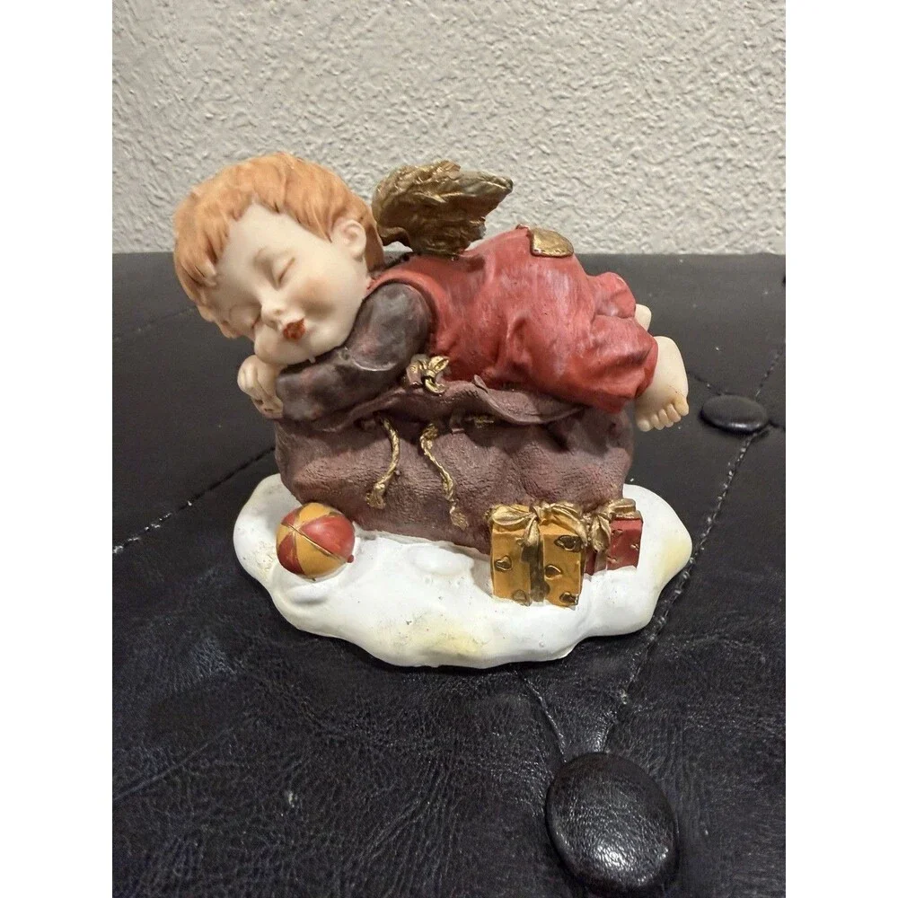 Angel Christmas Figurines Set of 2 Hand Painted Ceramic Holiday Decor